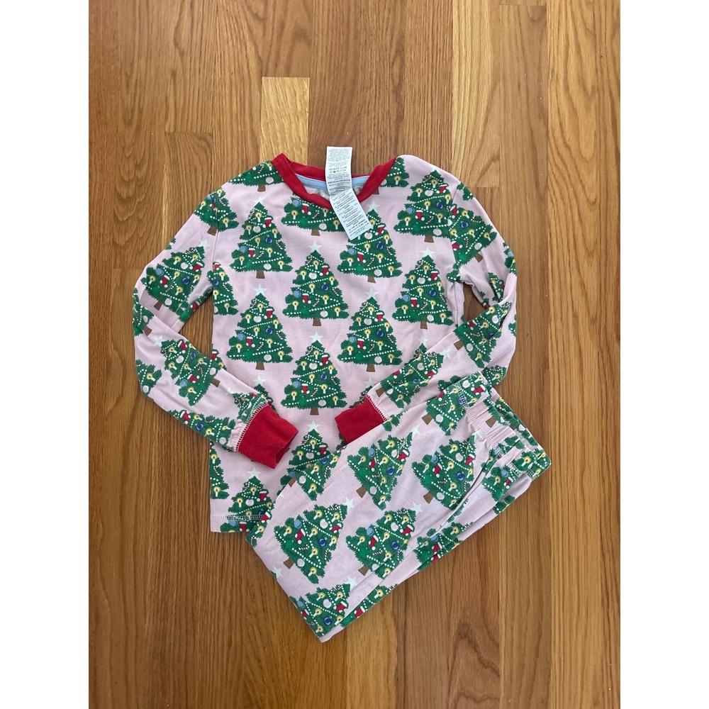 Mini Boden Girls Pink Christmas Tree Pajama Set Size 8Y 128cm Long Sleeve PJs